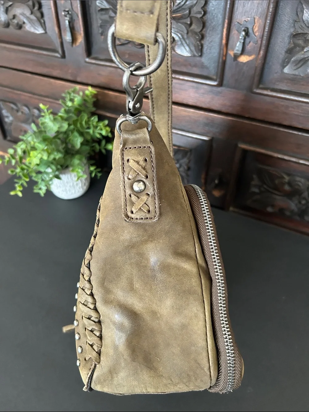 Montana West Taupe/Brown Suede Braided Crossbody Bag